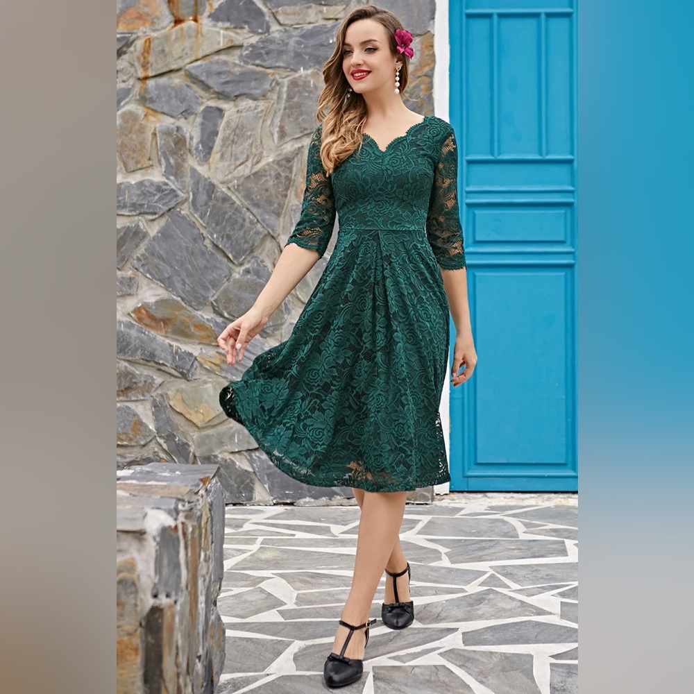 ZAPAKA Lace Dress with 3/4 Sleeve